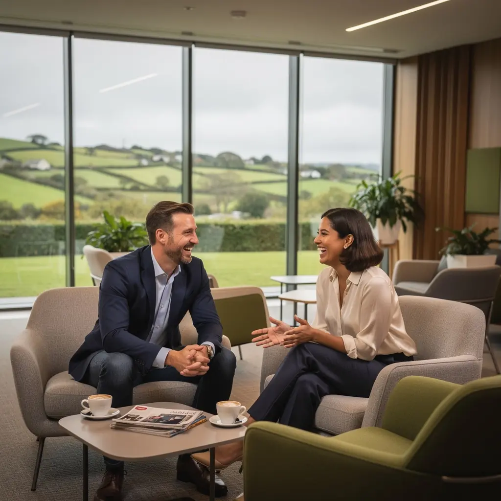 An open-plan office showcasing designated quiet zones with ergonomic furniture for increased employee well-being.
